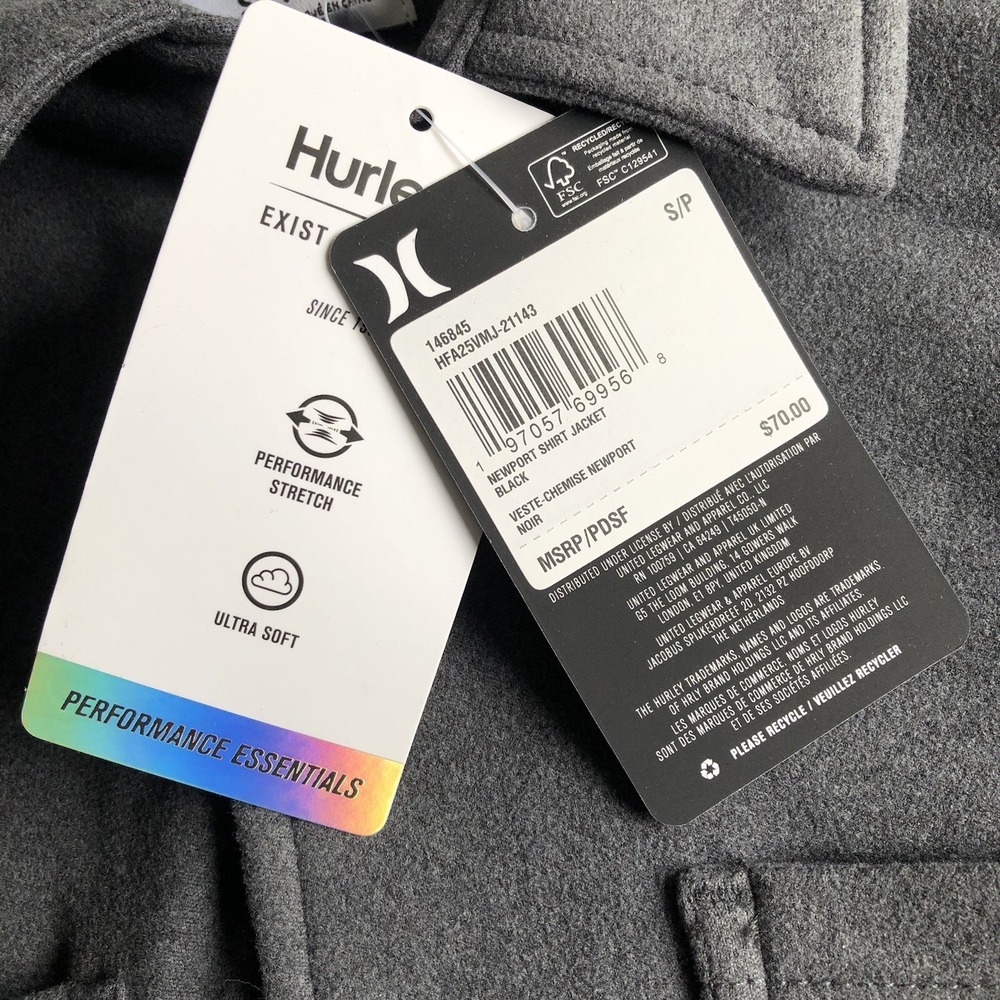 Hurley Newport Shirt Jacket Men's Small Black Performance Stretch Ultra Soft NWT - Picture 6 of 12